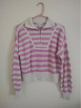 Sincerely Jules Pink and Cream Stripes Turtle Neck Sweater Size M